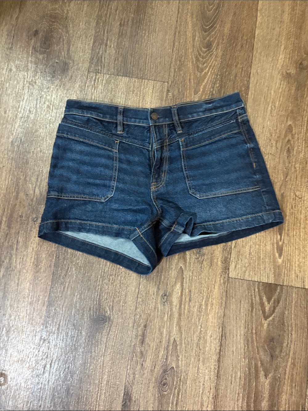 American Eagle Outfitters Dark Blue Denim Roll-Cuff Shorts